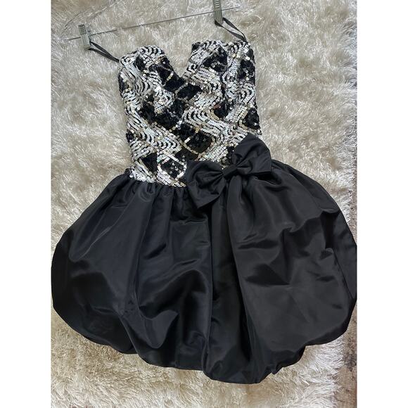 Vintage Jessica McClintock Gunne Sax Sequin Corset Bubble Hem Bow  Dress 3/4 - Picture 10 of 11